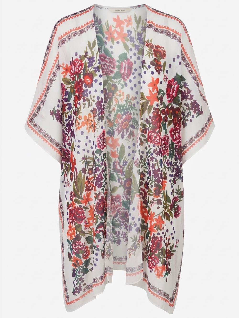 Floral Print Kimono Top - White with Multicolor Floral